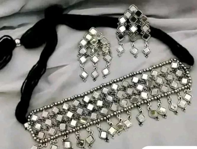 Mirror Jwellery Set Earings And Necklace