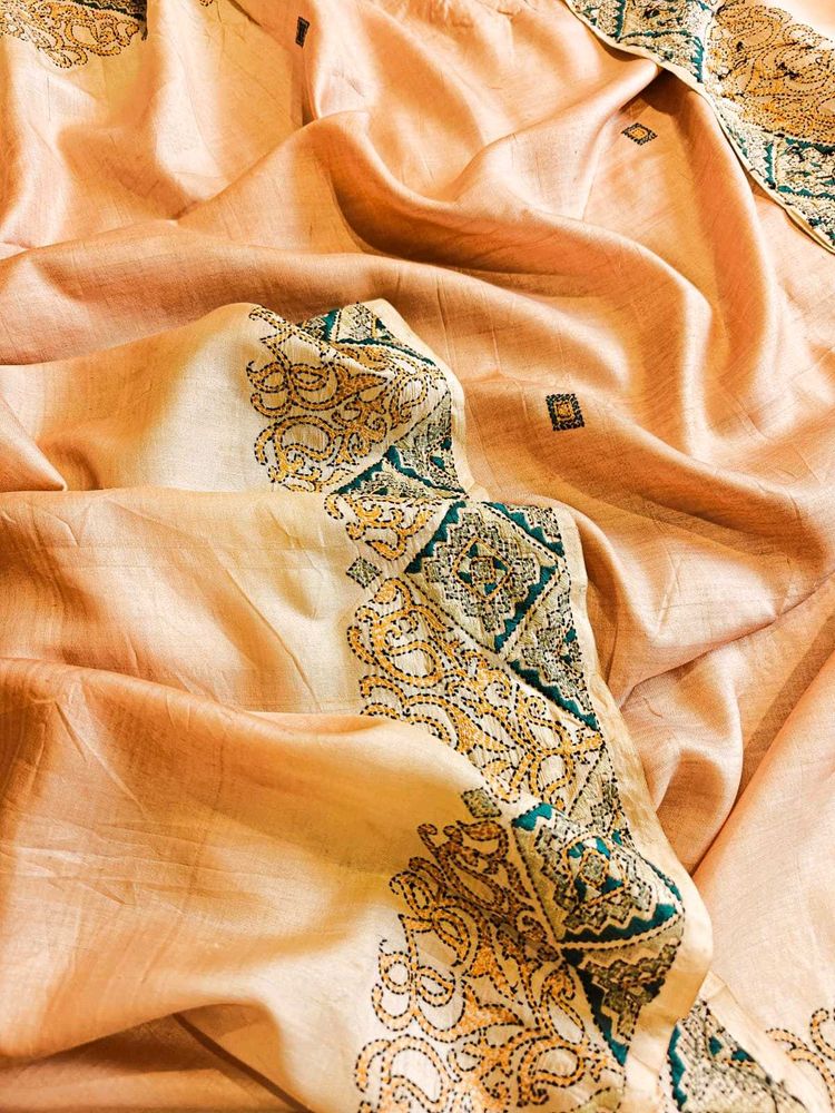 Golden Kantha ✨️ Pure Silk Saree