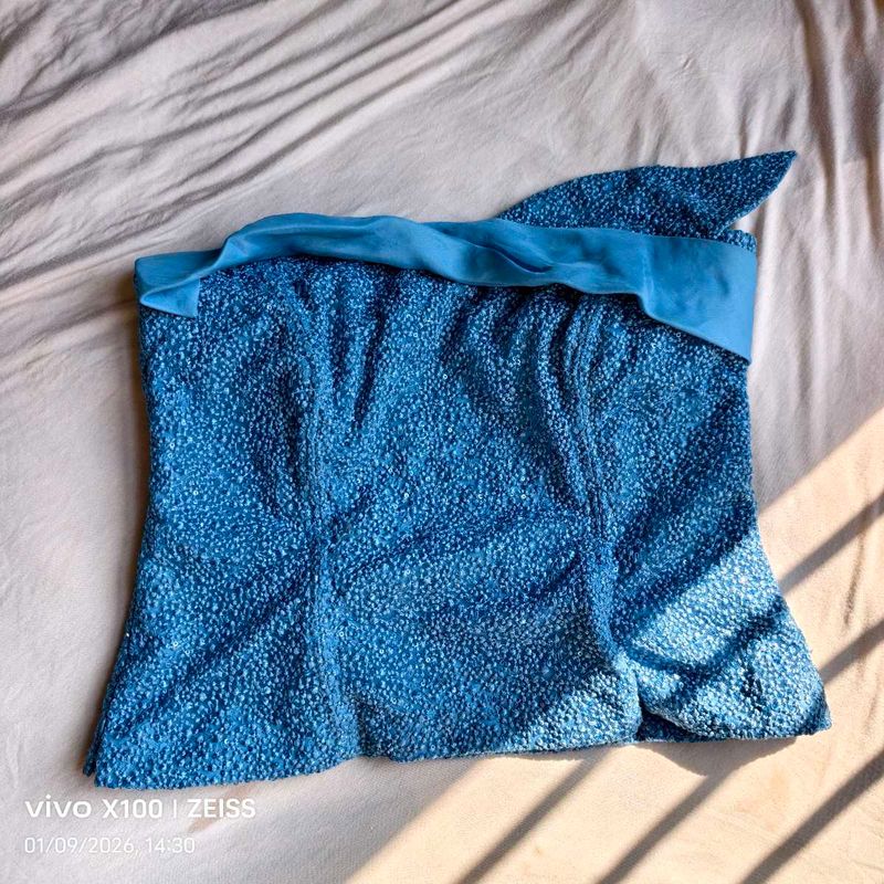 211212. Blue Textured Tube corset