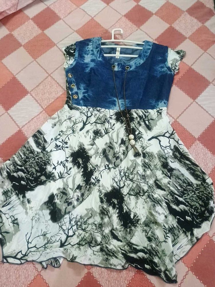 Denim &amp; Print Dress