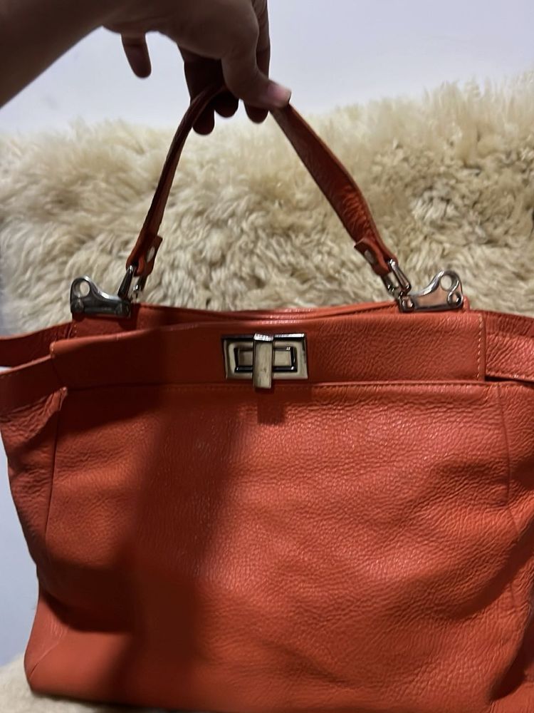 Orange Leather Handbag