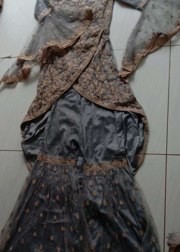 Elegant Grey Embroidered Kurta Set