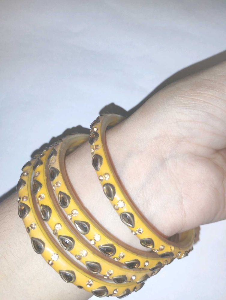 Yellow Beaded Bangle Set