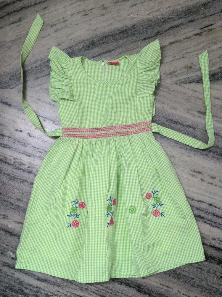 Girl Kids Cute Green Checkered Dress