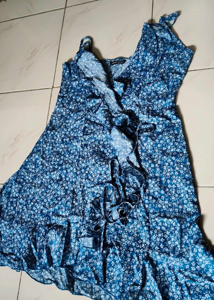 Blue Floral Ruffle Mini Dress
