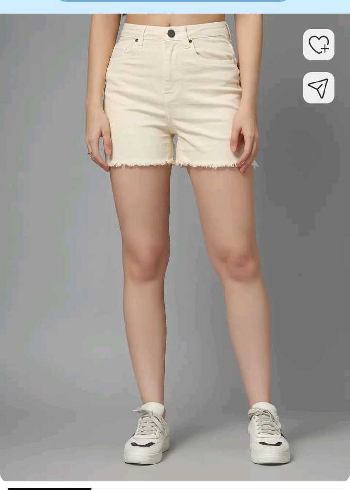 Cream Denim Frayed Shorts