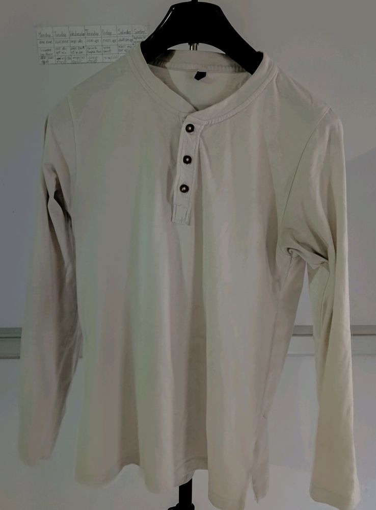 WHITE HENLEY FULL T-SHIRT