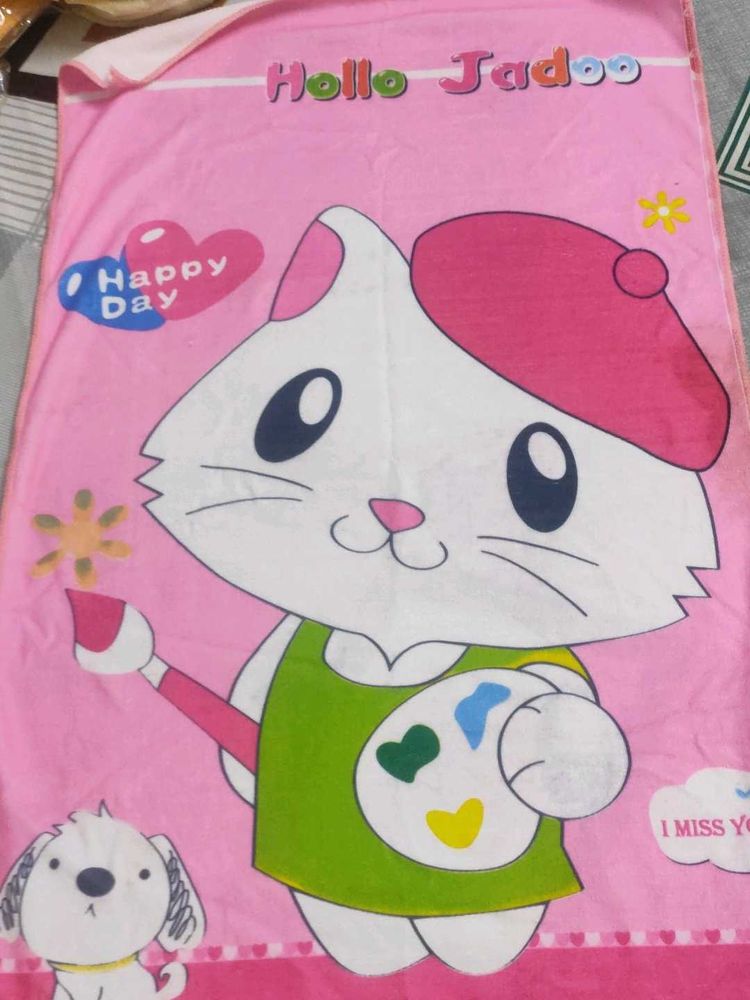 Pink Cartoon Cat Towel