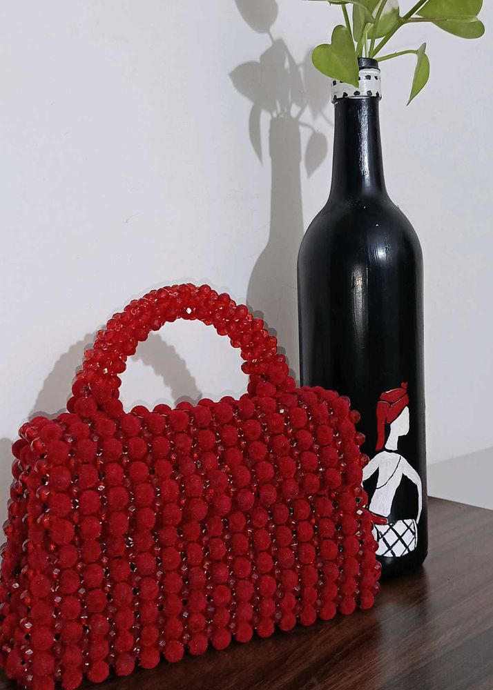 Hot Red Beaded Handbag