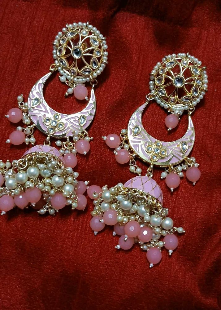 Pink Kundan Jhumka Earrings💗