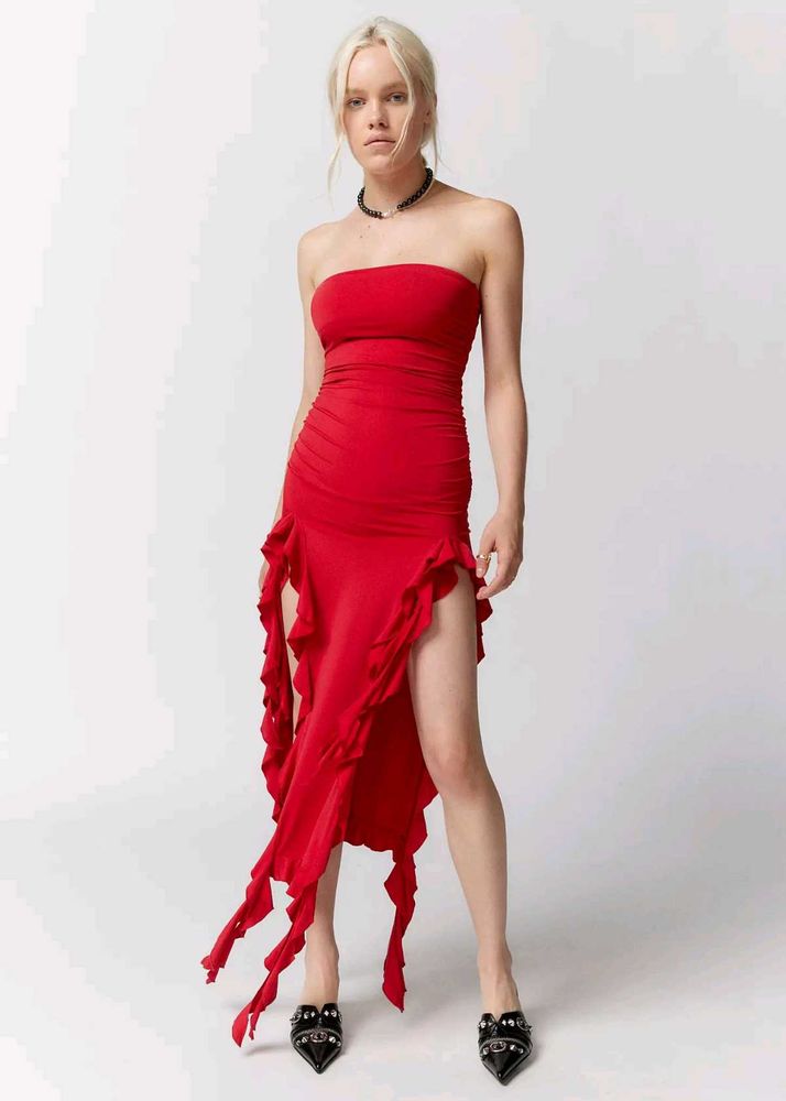 Thigh Slit Ruffle Dress