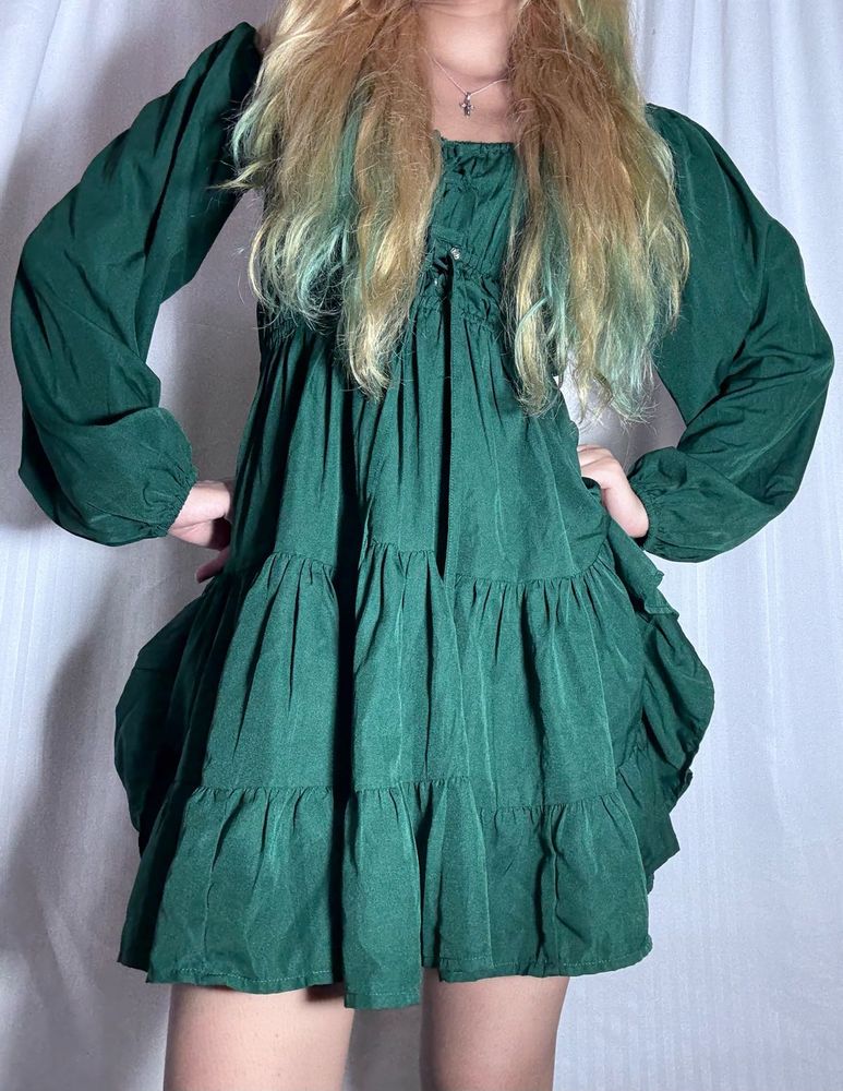 Emerald Green Tiered Mini Dress