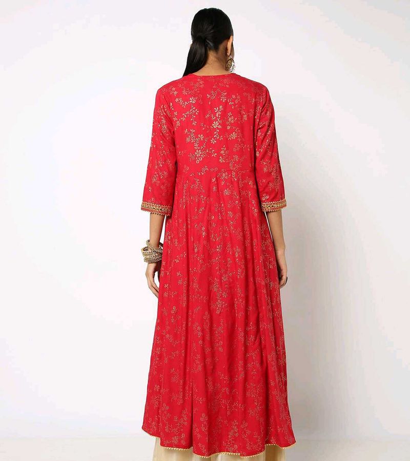 Red Printed A Line With Jacket Kurta