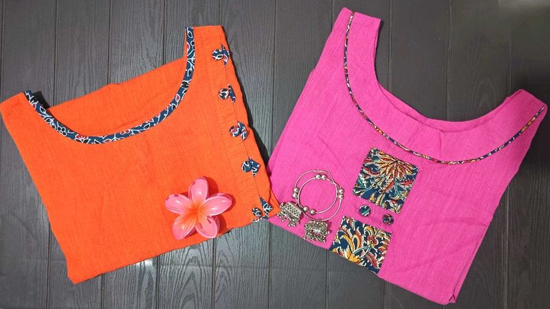 Combo of 2 Sleeveless Cotton Kurtis/Tunics