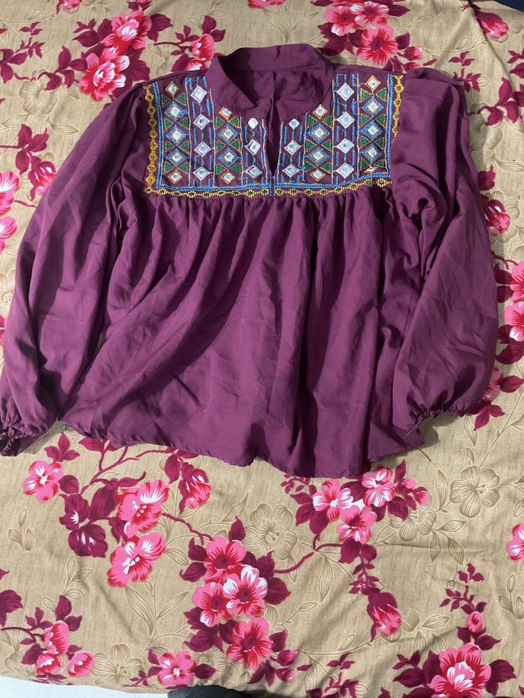 Embroidered Purple Top