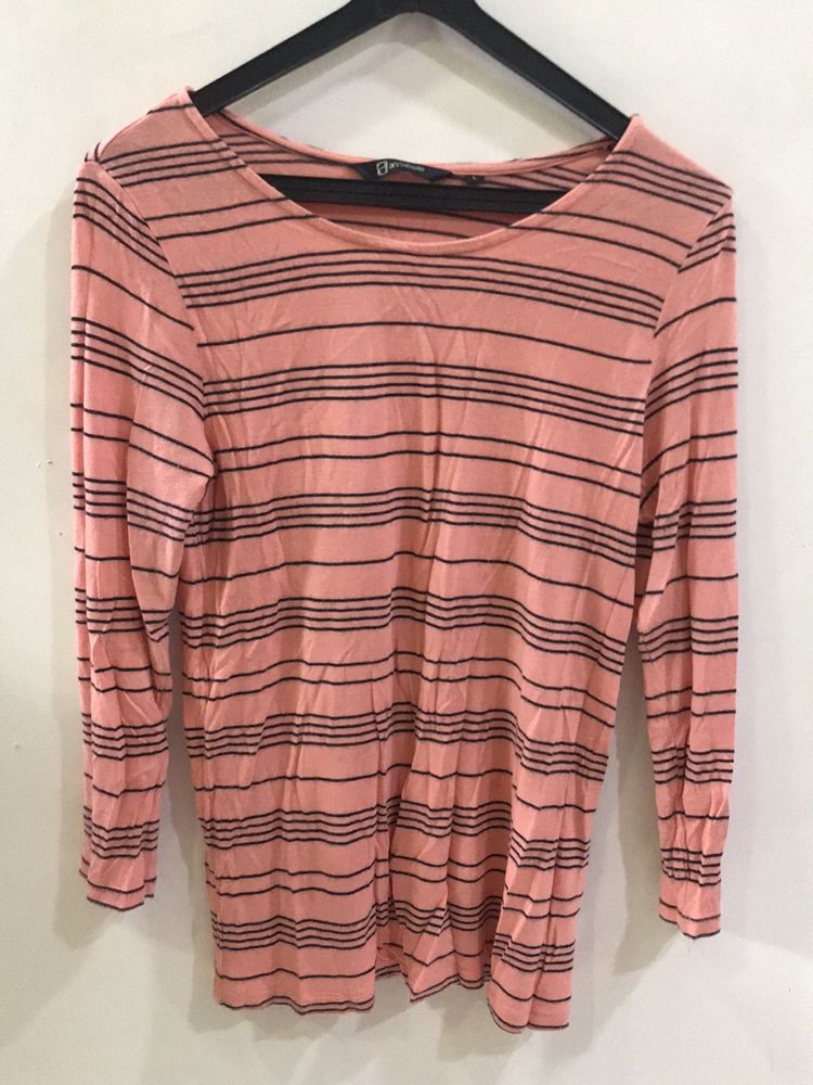 Peach Striped Fit Long Sleeves T-shirt