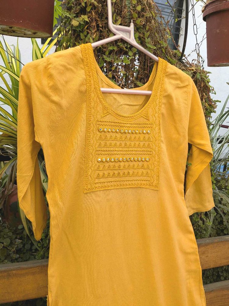 Yellow Embroidered Kurta