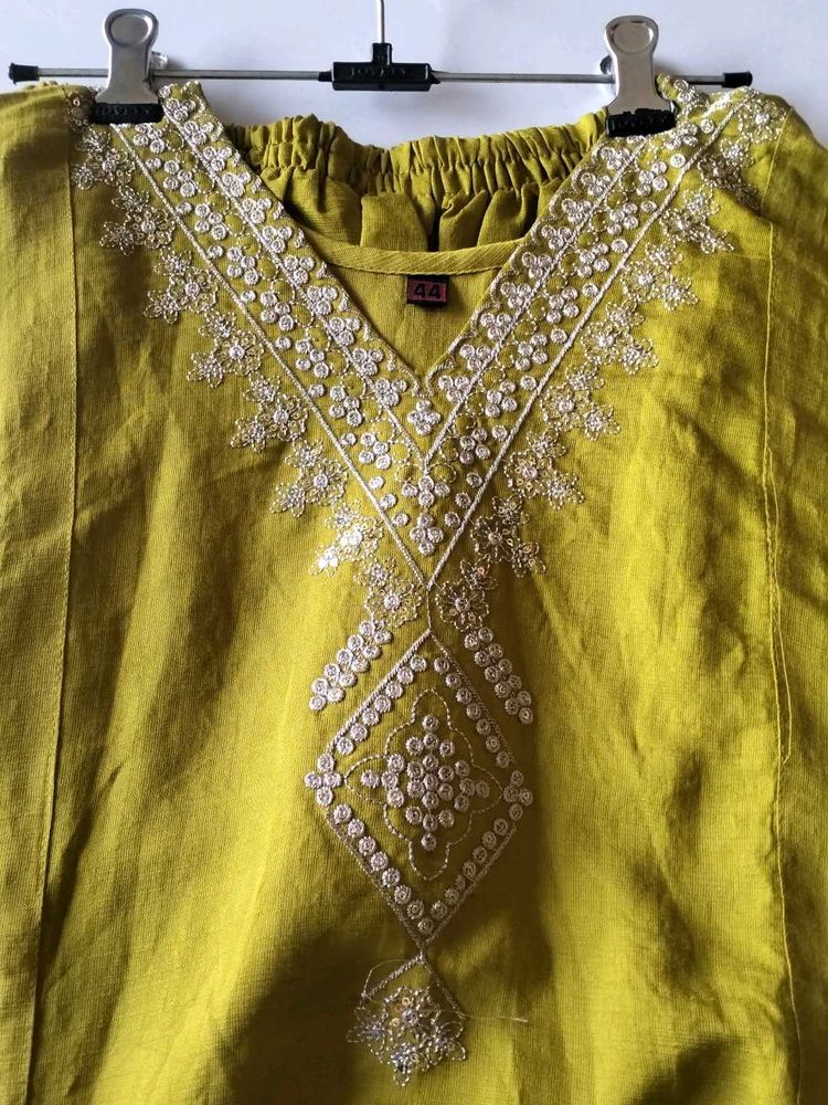 Embroidered Olive Green Kurta Set