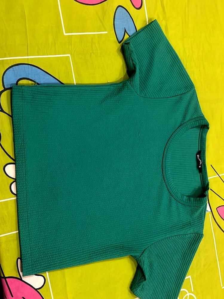 Green Ribbed Crop Top