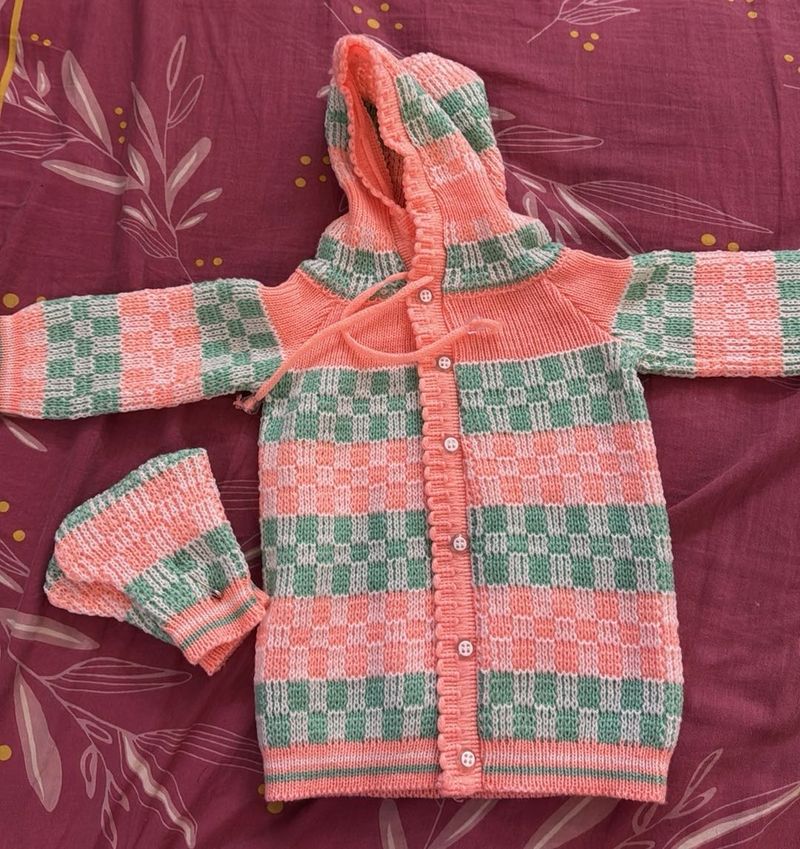 Cute Knitted Baby Cardigan Set