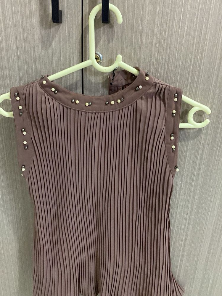 Pleated Pearl Detail Top
