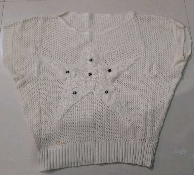 Seethrough White Star Knit Top