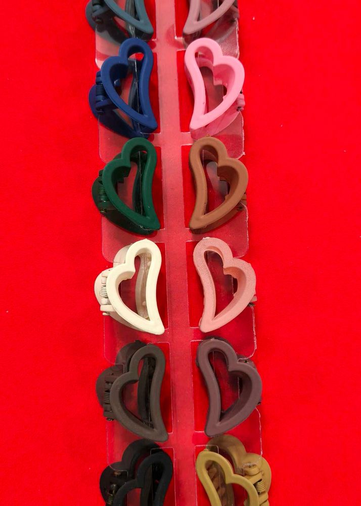 Heart Hair Clips set of 12 pcs different colours