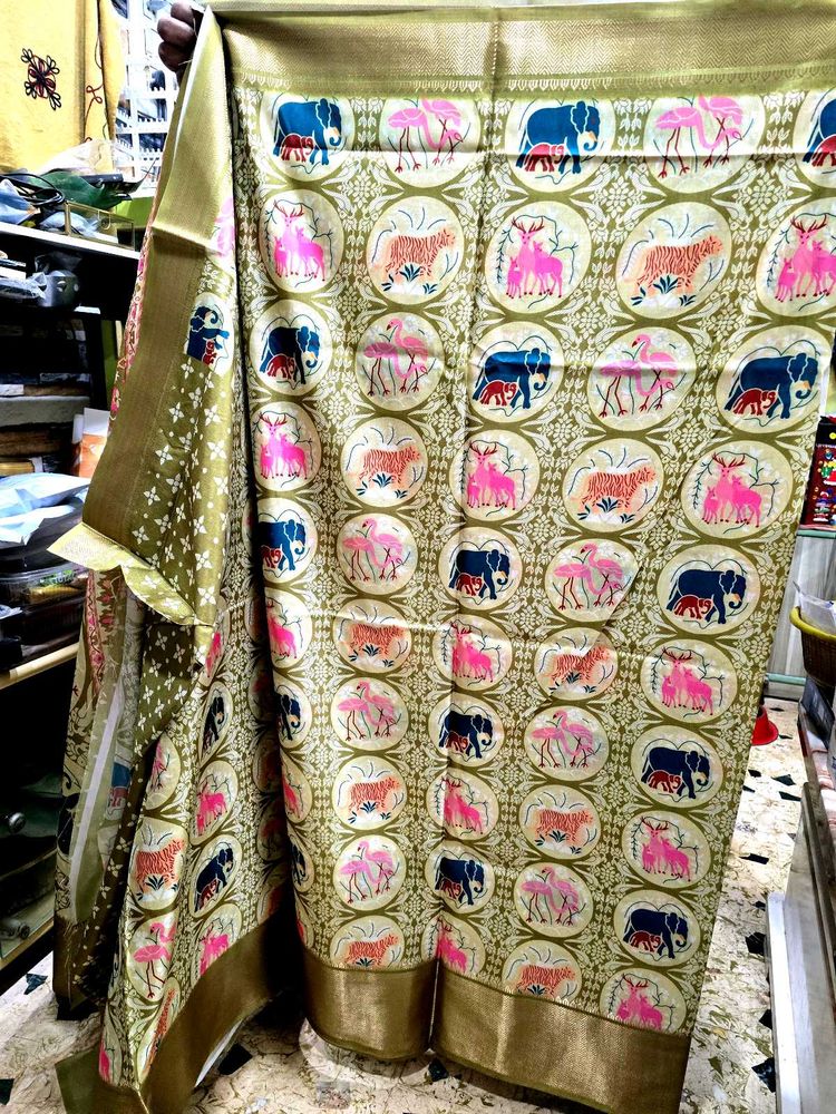 Olive Green Jaquard Silk Saree