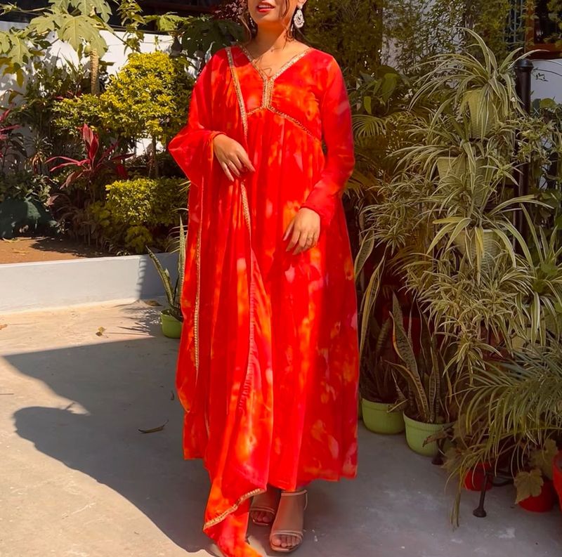 Vibrant Orange Anarkali Suit