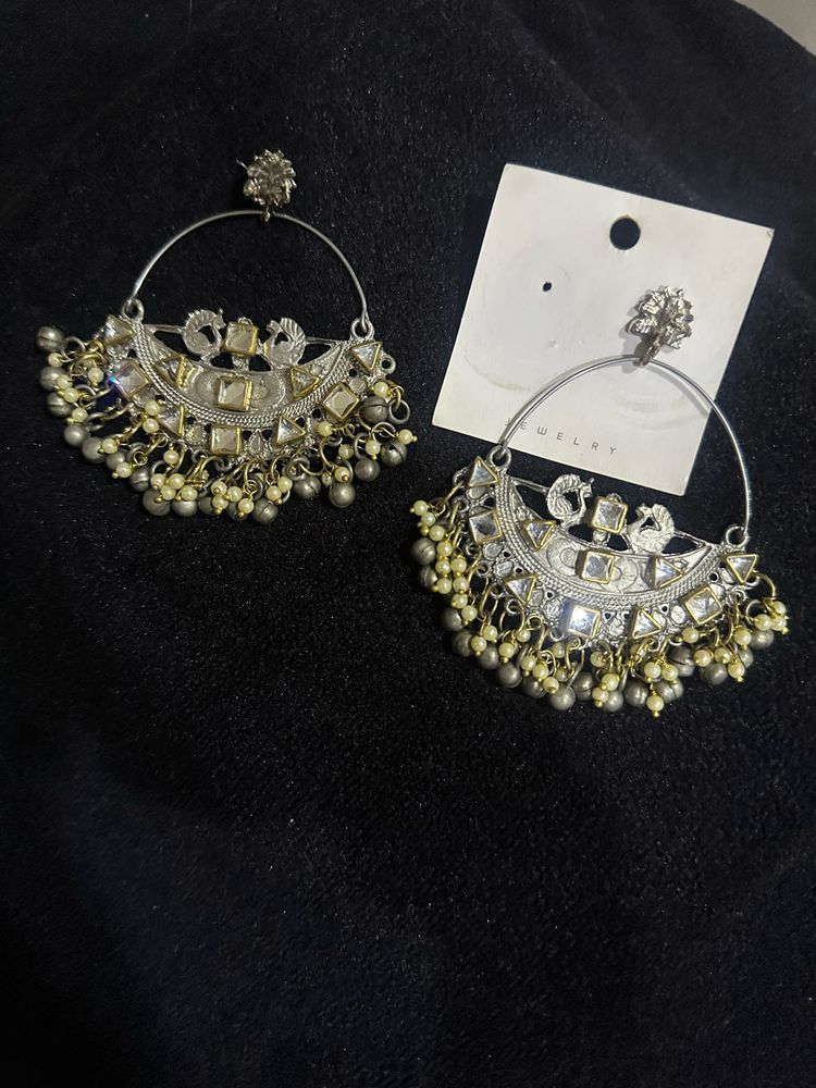 Gold Silver Oxidised Earrings