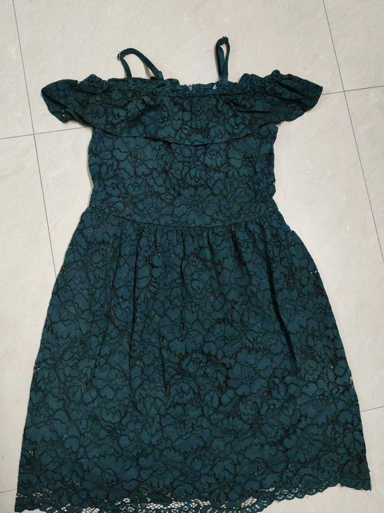 Green Lace Off-Shoulder Dress