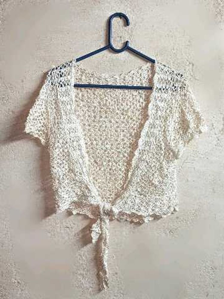 Partywear Sequin Crochet Tie-Front Crop Shrug