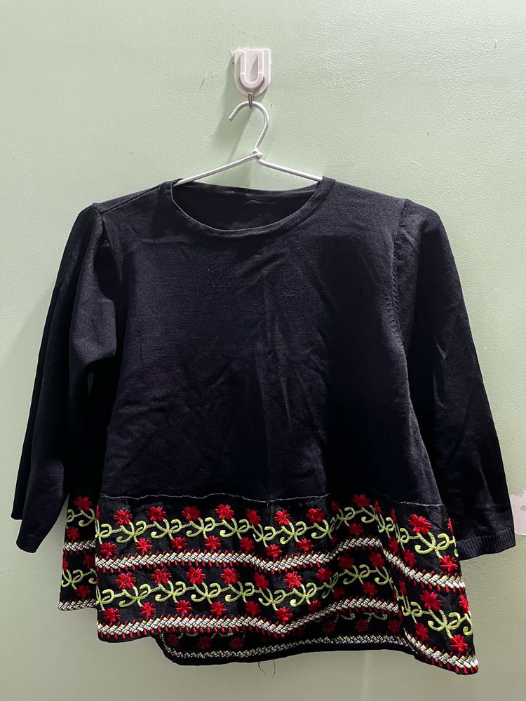 Embroidered Floral Hem Top