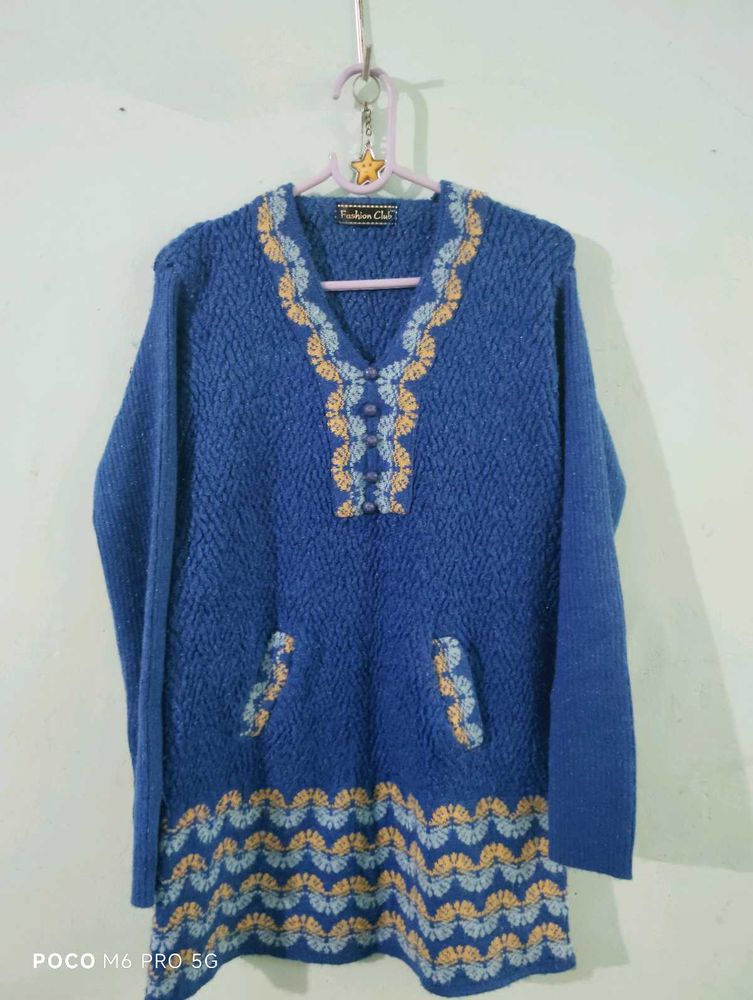 Blue Embroidered Tunic Top