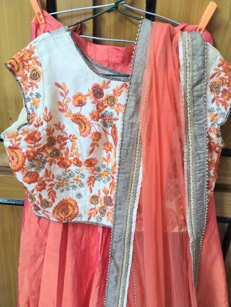Coral Lehanga Choli Dupatta