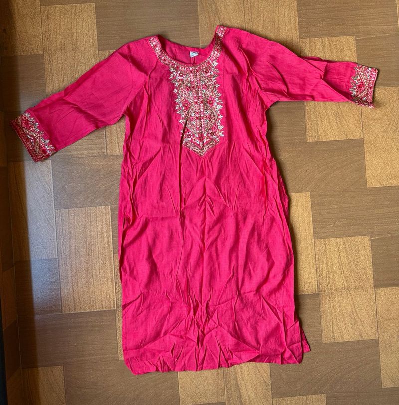 Pink Embroidered Kurta
