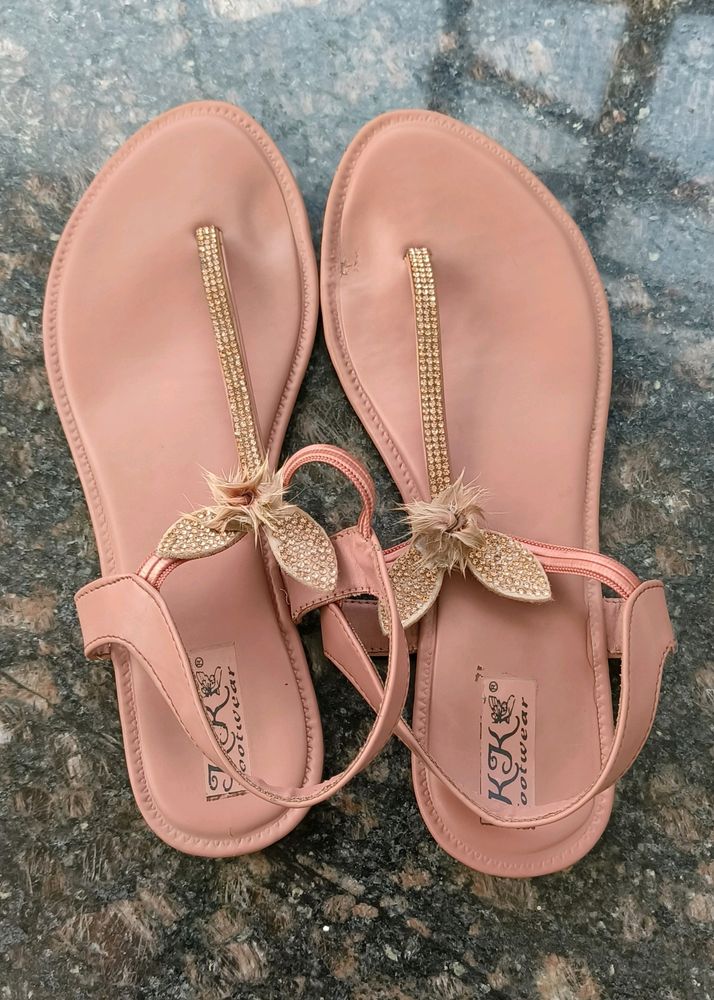Cute Peach Flat Chappal For Women