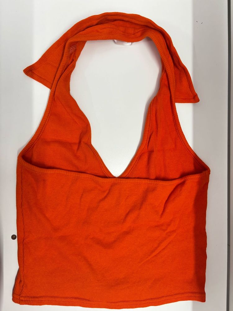 Orange Ribbed Halter Top