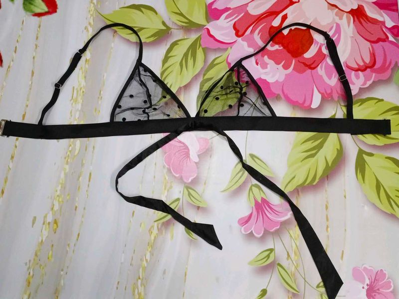 (1121)Sheer Black Polka Dot Bralette
