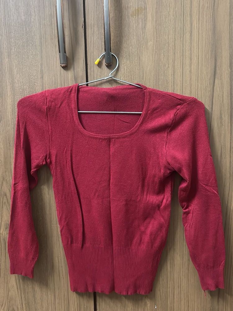 Red Knit Full Sleeve Sweater