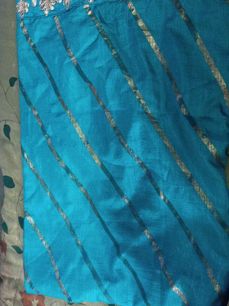 Teal &amp; Silver Striped Fabric