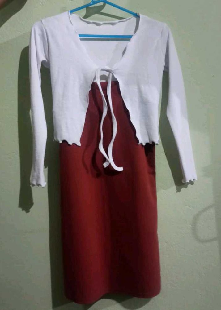 Cute Red Dress + White cardigan