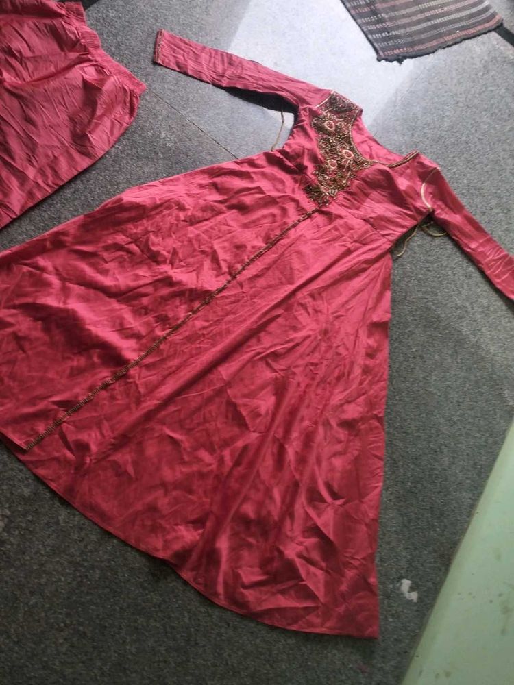 Maroon Embellished Anarkali Dress