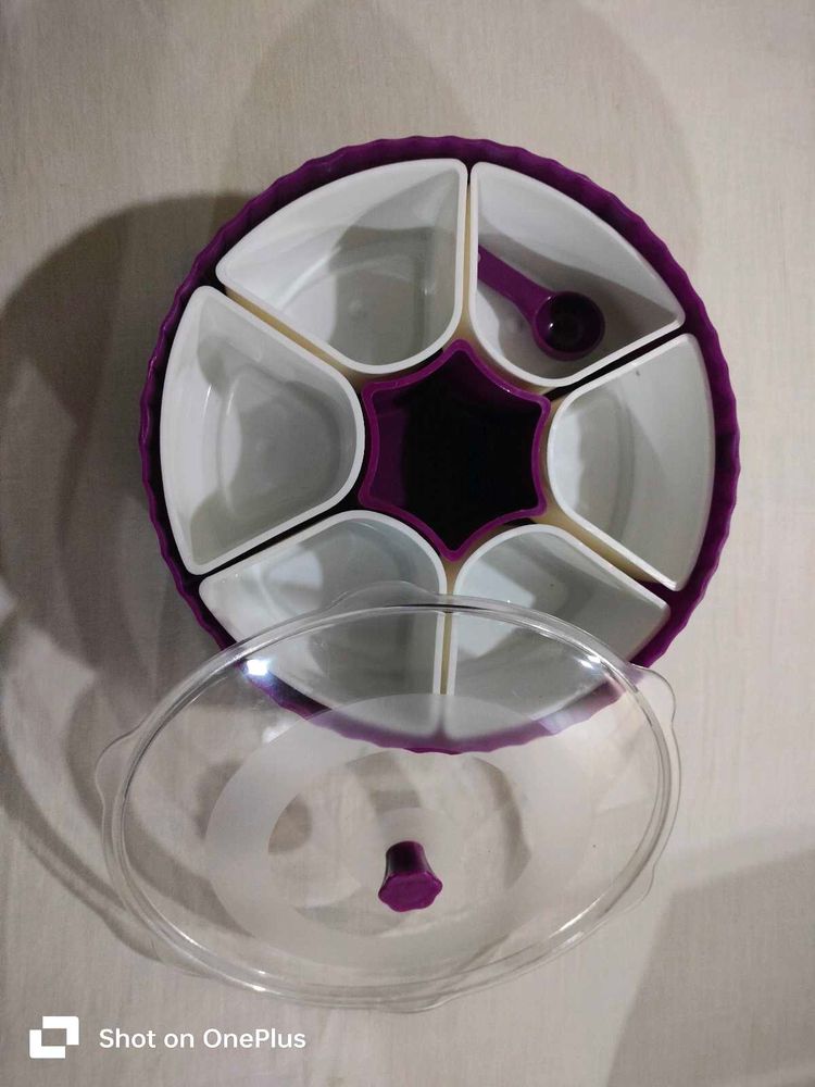Purple &amp; White Condiment Serving Dish
