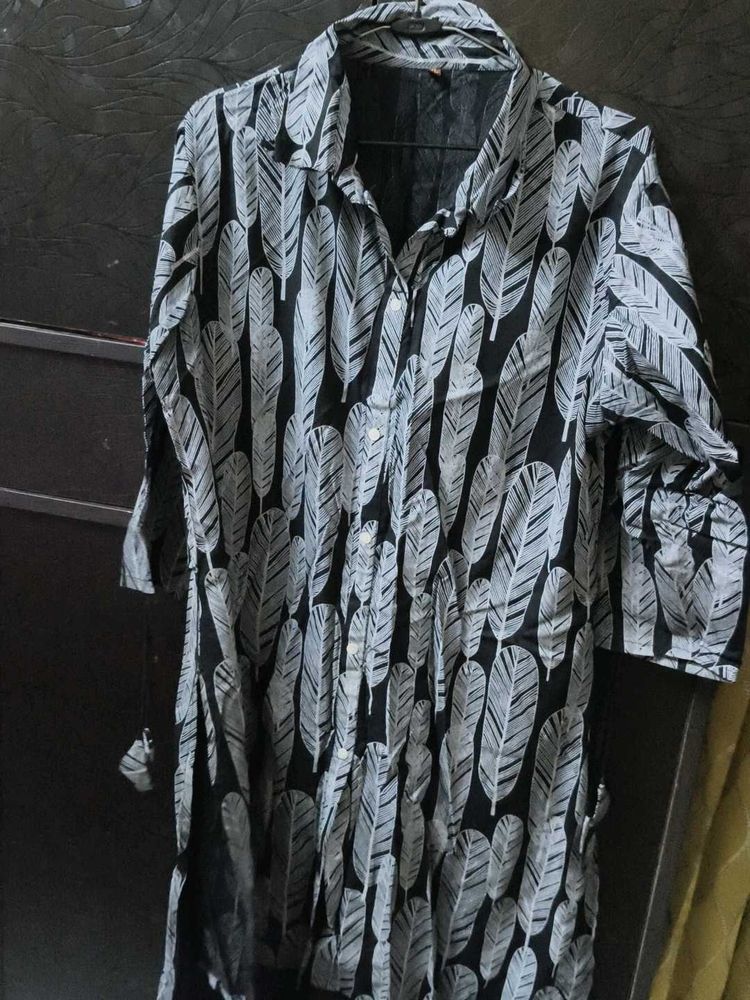 Feather Print Black Kurta