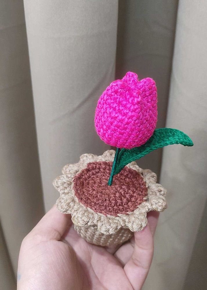 Crochet Pink Tulip in Pot