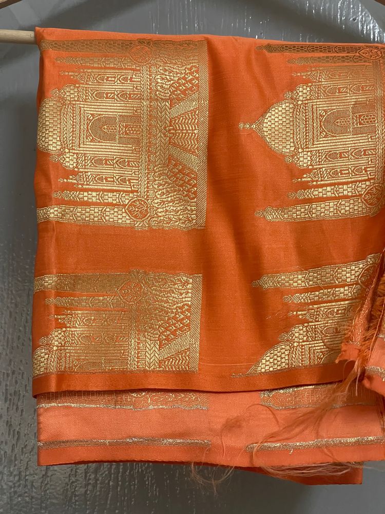 Brocade Blouse Piece In Rust Orange 1mtr