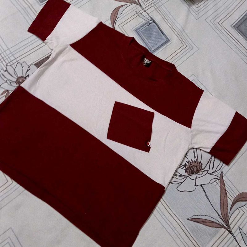 🔴 Maroon &amp; White Colorblock Tee
