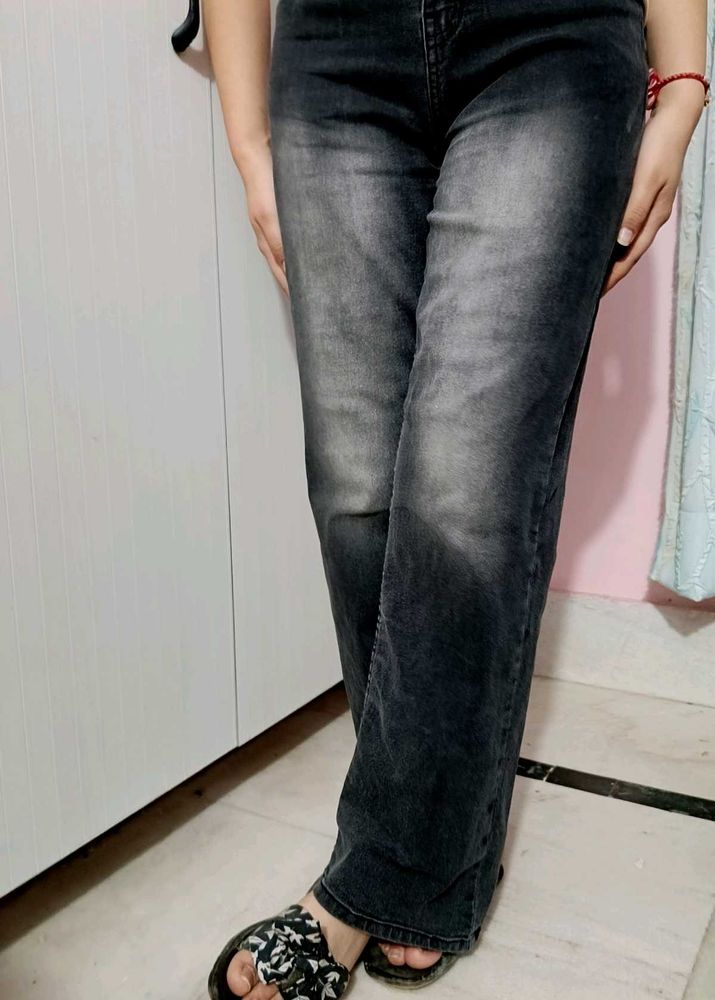 Grey Wash Wide Leg Jeans
