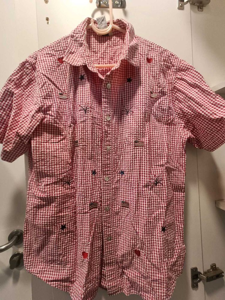 Red Checkered Button-Down Shirt